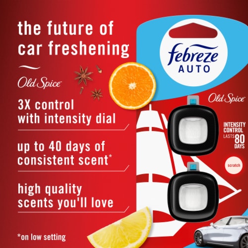 Febreze AUTO Air Freshener Odor-Fighting Automotive Vent Clip Old Spice Scent Perspective: back