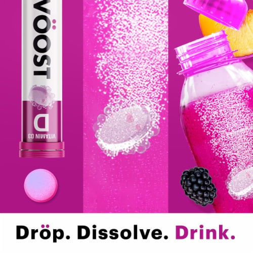 VOOST Blackberry Peach Flavor Effervescent Vitamin Drink Tablet Perspective: back