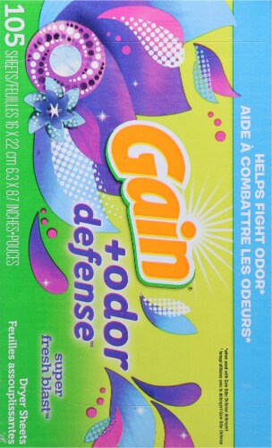 Gain® + Odor Defense™ Odor Fighting Super Fresh Blast™ Dryer Sheets Perspective: back
