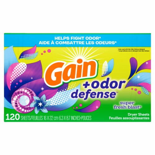 Gain + Odor Defense Super Fresh Blast Scent Dryer Sheets Perspective: back