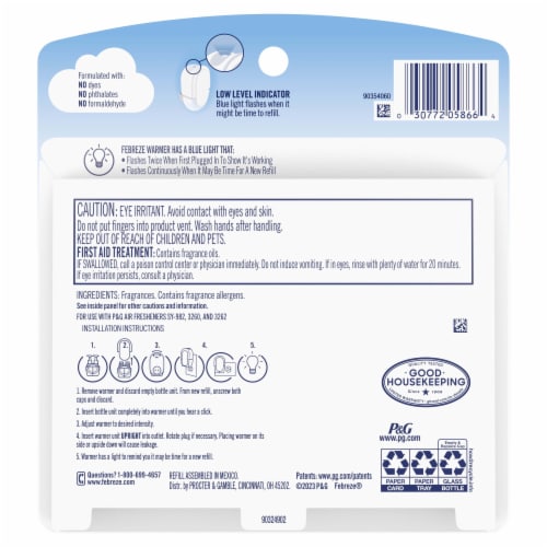 Febreze Plug In Air Freshener Odor-Fighting Scented Oil Refill Downy Calm Scent Perspective: back