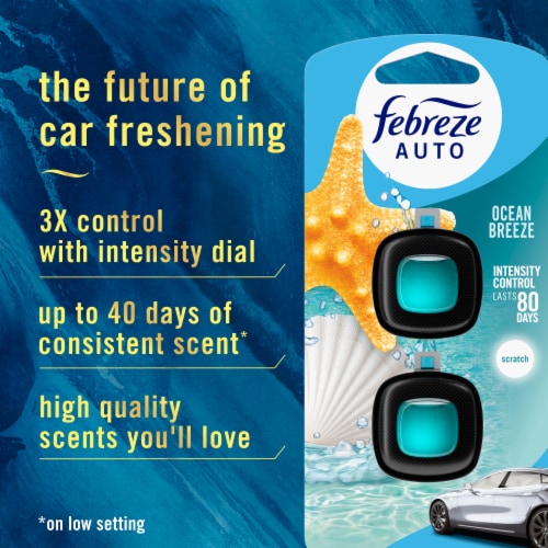 Febreze AUTO Air Freshener Odor-Fighting Automotive Vent Clip Ocean Breeze Scent Perspective: back