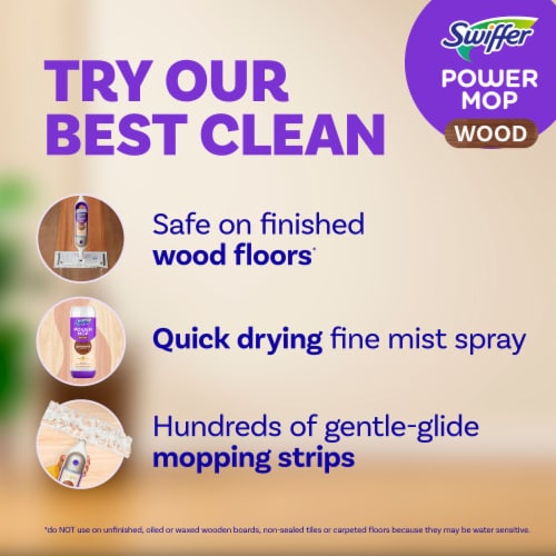Swiffer Power Mop Wood Hardwood Floor Cleaner for Mopping QuickDry Cleaning Set Lemon Scent Perspective: back
