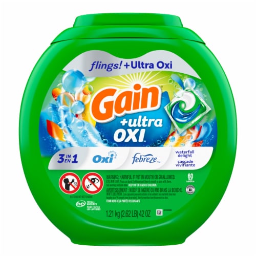 Gain Flings Ultra Oxi Waterfall Delight Liquid Laundry Detergent Pacs Perspective: back