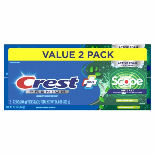 Crest Premium Plus Scope Outlast Toothpaste Long Lasting Mint Flavor Perspective: back