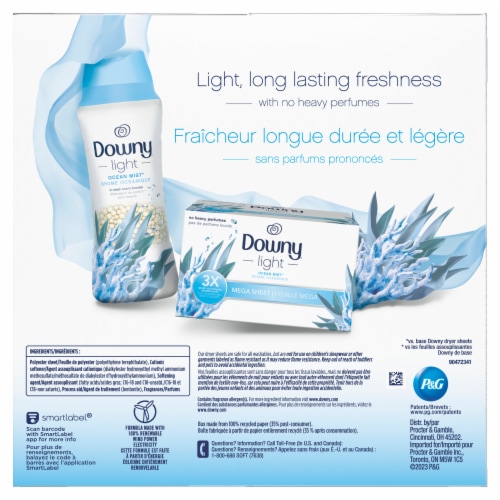 Downy Light Ocean Mist Mega Dryer Sheets Perspective: back
