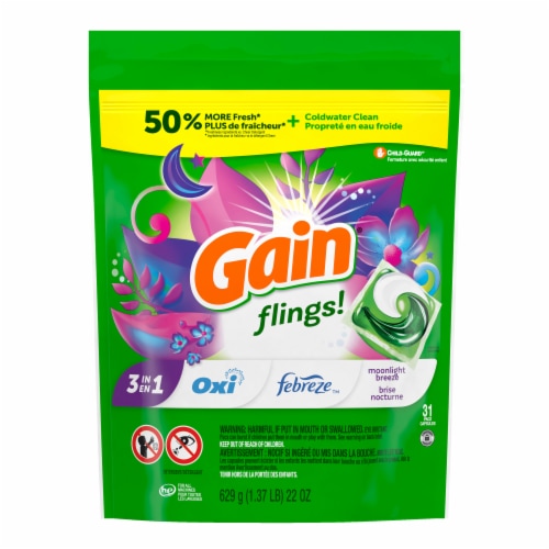 Gain Flings Moonlight Breeze Liquid Laundry Detergent Soap Pacs Perspective: back