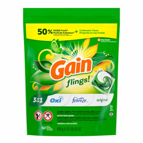 Gain Flings Original Liquid Laundry Detergent Soap Pacs Perspective: back