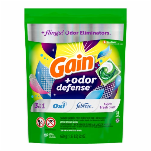 Gain Flings Odor Defense Super Fresh Blast Liquid Laundry Detergent Pacs Perspective: back