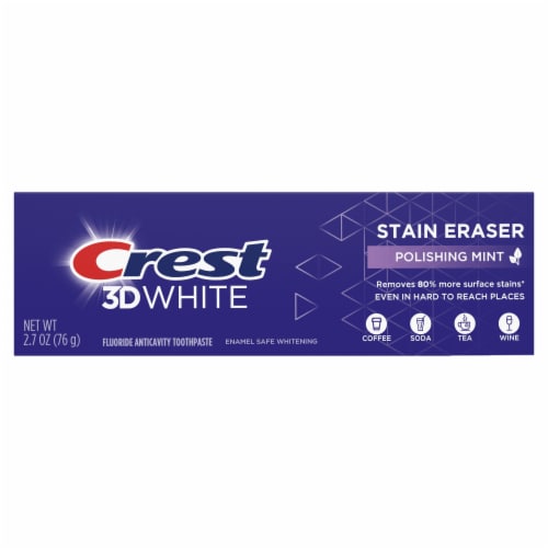 Crest 3D White Stain Eraser Teeth Whitening Toothpaste, Polishing Mint Perspective: back