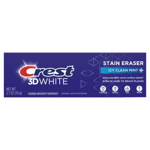 Crest 3D White Stain Eraser Teeth Whitening Toothpaste, Icy Clean Mint Perspective: back