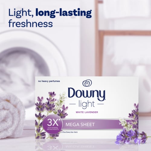 Downy Light White Lavender Mega Dryer Sheets Perspective: back