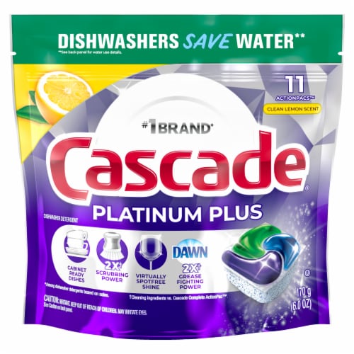 Cascade Platinum Plus ActionPacs Lemon Scent Dishwasher Detergent Pods Perspective: back