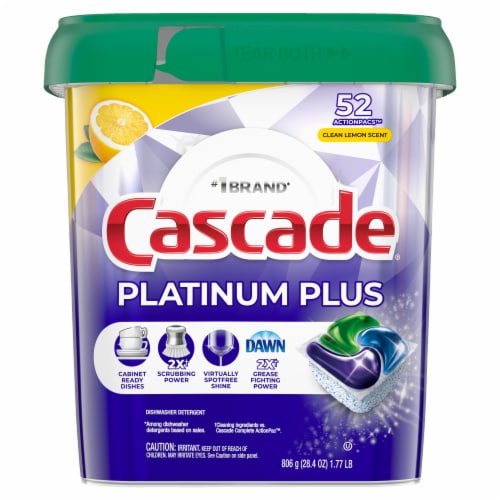 Cascade Platinum Plus ActionPacs Lemon Scent Dishwasher Detergent Pods Perspective: back