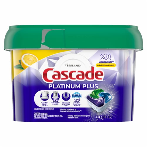 Cascade Platinum Plus ActionPacs Lemon Scent Dishwasher Detergent Pods Perspective: back