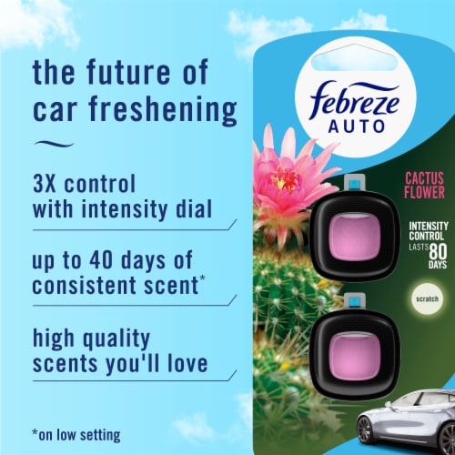 Febreze AUTO Air Freshener Odor-Fighting Automotive Vent Clip Cactus Flower Scent Perspective: back