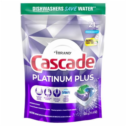 Cascade Platinum Plus ActionPacs Fresh Scent Dishwasher Detergent Pods Perspective: back