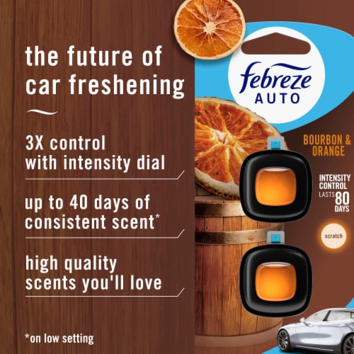 Febreze AUTO Air Freshener Odor-Fighting Automotive Vent Clip Bourbon & Orange Scent Perspective: back