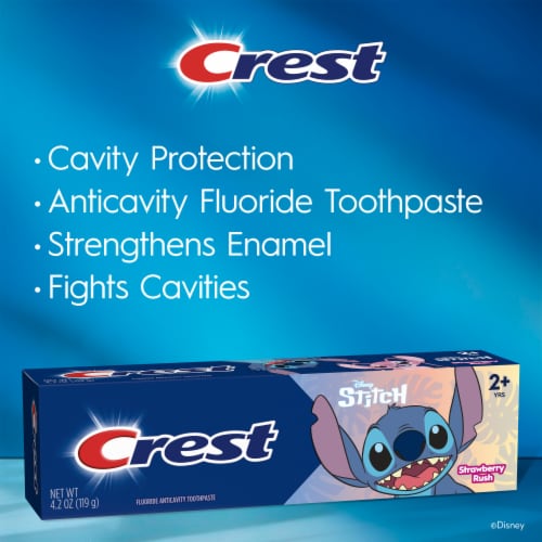 Crest Strawberry Rush Featuring Disney Stitch, 4.2 oz, Ages 2+ Perspective: back