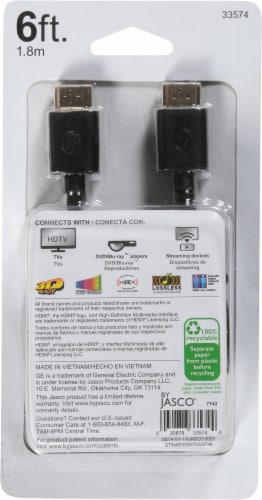 GE HDMI High Speed Ethernet Cable - Black Perspective: back