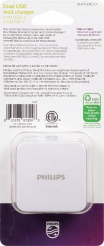 Philips 32W AC USB 3 Port Charger 2 USB-A 20W USB-C Perspective: back