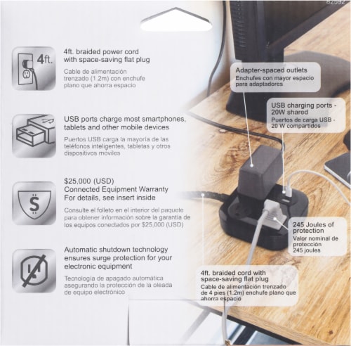 UltraPro™ USB-Charging Surge Protector - Black Perspective: back