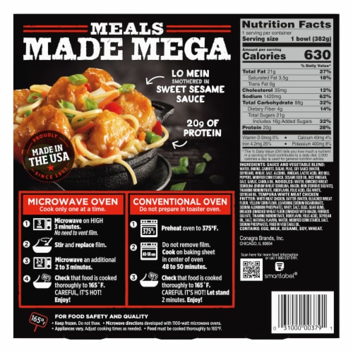 Banquet Mega Bowls Sesame Chicken Lo Mein Frozen Meal Perspective: back