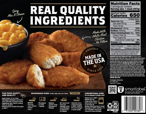 Banquet® Mega Meats Original Classic Boneless Chicken Strips & Spicy Mac & Cheese Frozen Meal Perspective: back