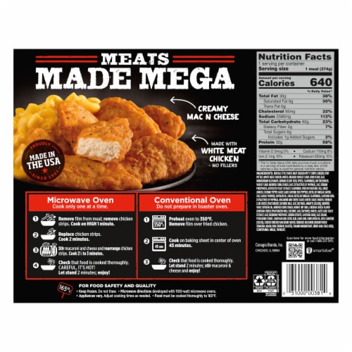 Banquet Mega Meats Boneless Buffalo Style Chicken Strips With Mac And Cheese Frozen Meal Perspective: back
