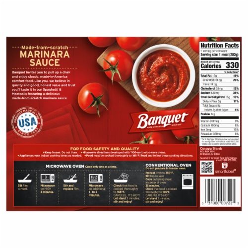 Banquet Spaghetti & Meatballs Frozen Meal Perspective: back