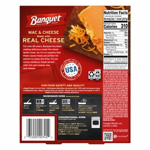 Banquet Salisbury Steak With Mac And Cheese Frozen Meal Perspective: back