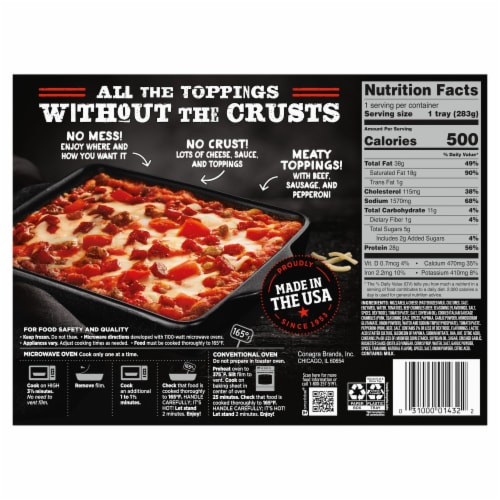 Banquet Mega Crustless Three Meat Pizza Frozen Meal Perspective: back