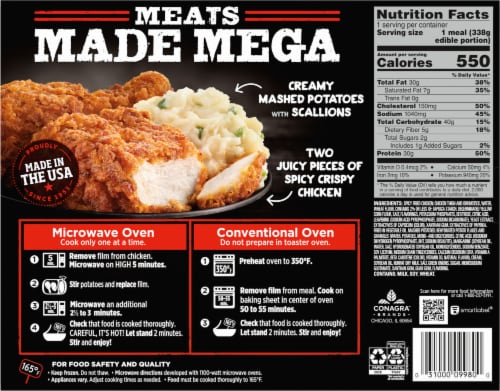 Banquet® MEGA Meats Spicy Crispy Chicken With Mashed Potatoes Frozen Meal Perspective: back