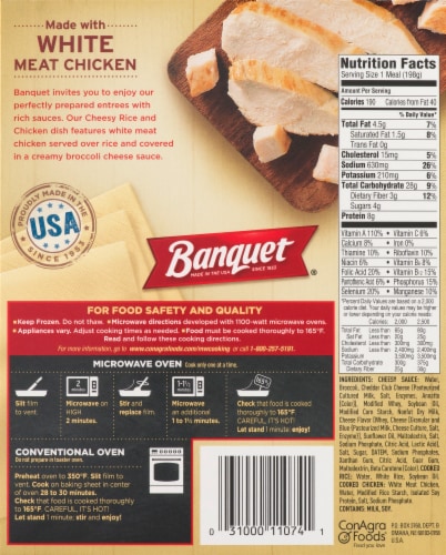 Banquet Cheesy Rice & Chicken Frozen Meal Perspective: back