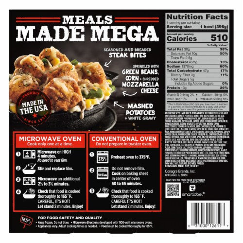 Banquet Mega Bowls Chicken Fried Beef Steak Frozen Meal Perspective: back