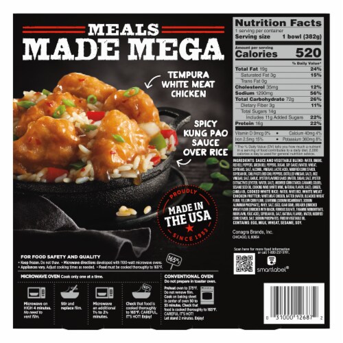 Banquet Mega Bowls Kung Pao Chicken Frozen Meal Perspective: back