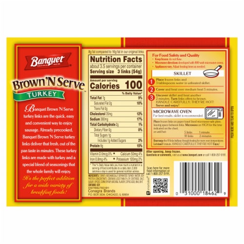 Banquet Brown 'n Serve Turkey Sausage Frozen Meat Perspective: back