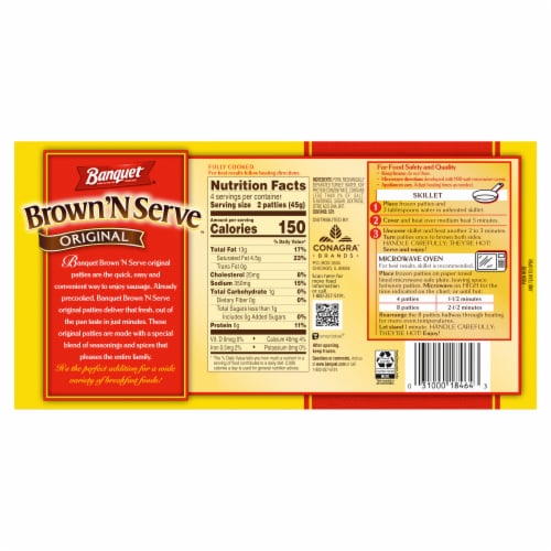 Banquet Brown 'n Serve Original Fully Cooked Sausage Patties Frozen Meat Perspective: back