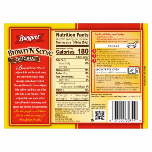 Banquet Brown 'n Serve Original Fully Cooked Sausage Links Frozen Meat Perspective: back