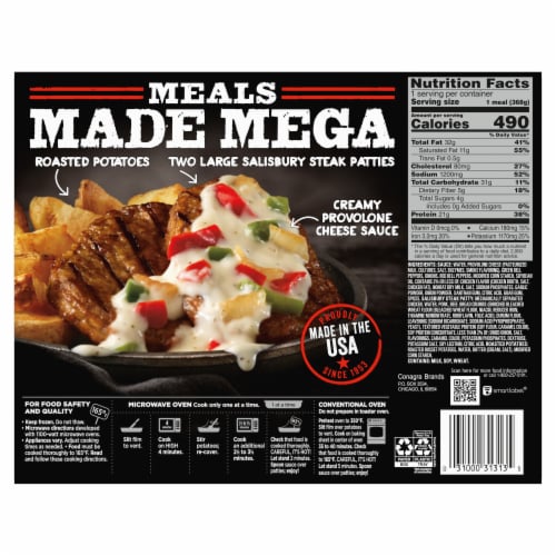Banquet Mega Meal Creamy Provolone Salisbury Steak Frozen Meal Perspective: back
