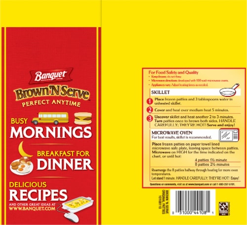 Banquet Brown'N Serve Original Fully Cooked Sausage Patties Perspective: back