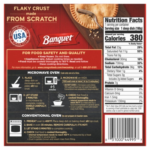 Banquet Salisbury Steak Deep Dish Pot Pie Frozen Meal Perspective: back