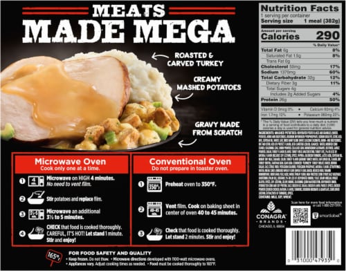 Banquet® MEGA Meats Carved Turkey With Gravy Mashed Potatoes and Stuffing Frozen Meal Perspective: back
