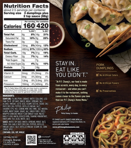 P.F. Chang's Home Menu Signature Pork Dumplings Frozen Meal Perspective: back