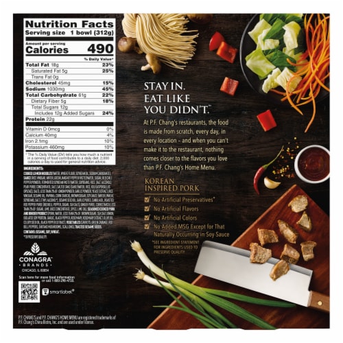 P.F. Chang's Home Menu Korean Inspired Pork Noodle Bowl Frozen Meal Perspective: back