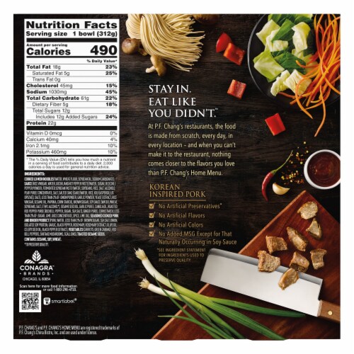 P.F. Chang's Home Menu Korean Inspired Pork Noodle Bowl Frozen Meal Perspective: back