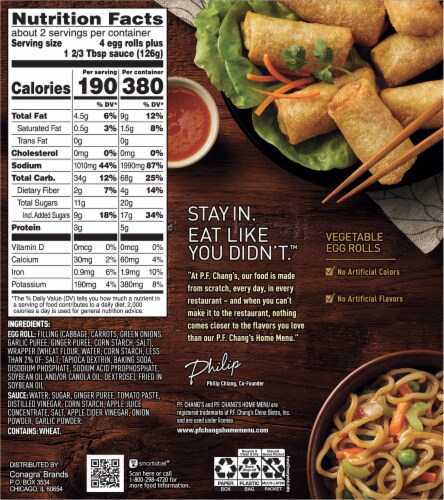 P.F. Chang's Home Menu Vegetable Mini Egg Rolls Frozen Meal Perspective: back