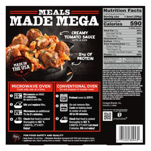 Banquet Mega Bowls Dynamite Penne And Meatballs Frozen Meal Perspective: back