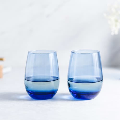 Libbey Classic Blue All-Purpose Stemless Wine Glasses, Set of 6 Perspective: back