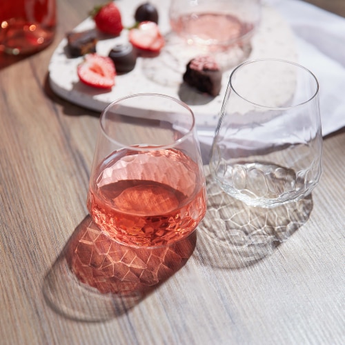 Libbey Hammered Base All-Purpose Stemless Wine Glasses Perspective: back